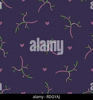 Abstract rami con cuori e fiori disegnati a mano vector seamless pattern. Molla di sfondo di disegno. Amore texture di superficie per la progettazione, tessile, wra Illustrazione Vettoriale