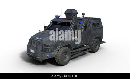 Corazzato carrello SUV, bulletproof veicolo polizia, applicazione della legge auto isolati su sfondo bianco, rendering 3D Foto Stock