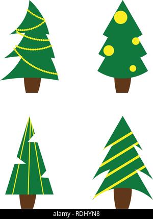 Impostare di nuovo anno verdi alberi. Uno stile piatto Illustrazione Vettoriale