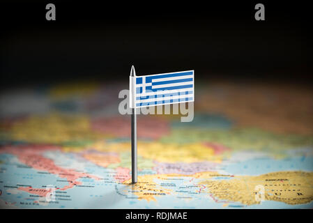 Grecia marcati con un contrassegno sulla mappa Foto Stock