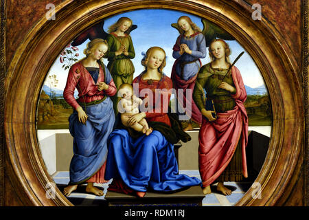 Madonna in trono con il Bambino tra Santa Rosa, di Santa Caterina d'Alessandria e due angeli. 1490 - 1495. Da PERUGIN - Pietro Vannucci 1450-1523 Italia Italiano Foto Stock