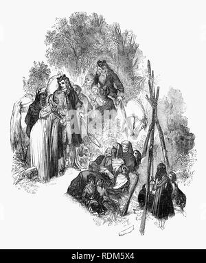 Sir Roger de Coverley, il carattere fittizio, ideato da Joseph Addison, che ritraeva lui come l'apparente autore di documenti e lettere che sono state pubblicate in Addison e Richard Steele's periodico influenti lo spettatore. Sir Roger era un baronet del Worcestershire e fu destinata a rappresentare un tipico sbarcati country gentleman, forse con un concience sociale come si vede qui a parlare a un gruppo di Zingari. Egli è stato anche un membro della fittizia spettatore Club e il de Coverley Gli scritti inclusi del xviii secolo di vita inglese che sono state spesso considerate il spettatore la migliore caratteristica. Foto Stock