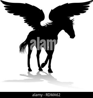 Silhouette di Pegasus mitologico cavallo alato Illustrazione Vettoriale