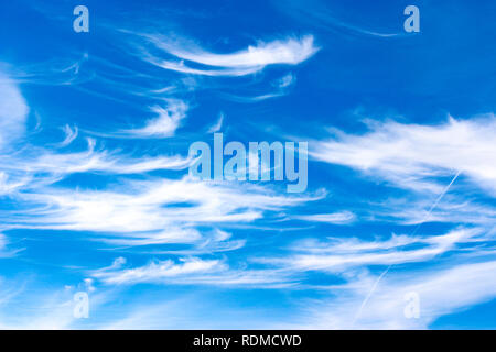 Più contrails attraversare percorsi attraverso il cielo al di sopra di uno strato di nubi Foto Stock