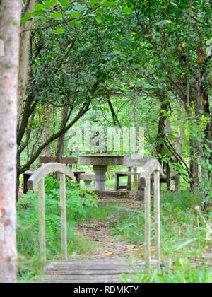 Tavolo e panche in cemento, Beljanica, Serbia, Europa Foto Stock