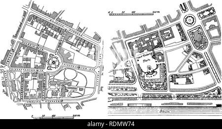 . Le operazioni della società americana di architetti del paesaggio fin dal suo inizio nel 1899 alla fine del 1908;. Di giardinaggio. No. 107. (Kat. 555.) StraBburg: Teil der Planung auf altera Festungsgebiet. Die groBen Universitalsbauten bedecken das Gelande. Obgleich sie planmaBig aufgestellt sind, fehlen kunstlerische Beziehungen der Bauten ejnzelnen zu einander. Fig. 23. Fig. 22.. No. 108. (Kat. 453.) Augsburg: Platzanlage auf freiem capitolo Gebiet. Eine Verkehrstorung wurde trotz gartnerischer Anlagen der Platzmitte vermieden. No. 109. (Kat. 531.) Mainz: Platzanlagen AnschluB im un vorhandene Baut Foto Stock