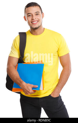 Studente giovane uomo ritratto sorride persone isolate su uno sfondo bianco Foto Stock