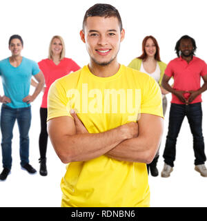 Gruppo di amici giovani square isolato su uno sfondo bianco Foto Stock