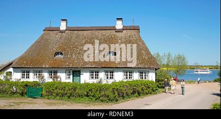 Casa con il tetto di paglia in Sieseby sull'ingresso Schlei, Schleswig-Holstein Foto Stock