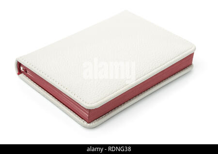 In pelle bianca isolata del notebook su bianco Foto Stock