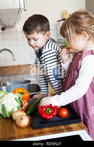 Preparare le verdure in cucina Foto Stock