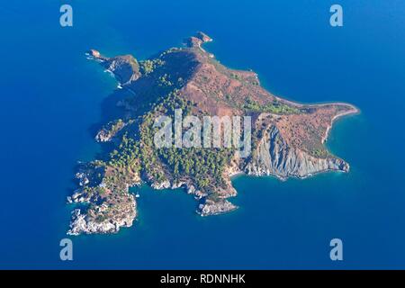 Vista aerea, isola nei pressi di Fethiye, Turchia egea, Turchia, Asia Foto Stock