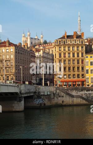 Vecchia Lione dal Saone quay, Lione, Francia, Europa Foto Stock