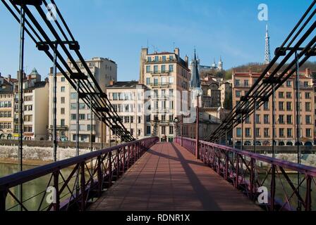 Vecchia Lione dal Saone quay, Sint Vincent passerella, Lione, Francia, Europa Foto Stock