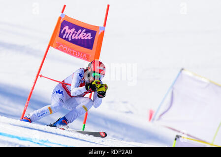 Cortina d'ampezzo, Italia. 18 gennaio, 2019. Federica Brignone dell Italia in azione durante la Audi FIS Coppa del Mondo di Sci Alpino Femminile in discesa su gennaio 18, 2019 a Cortina d'Ampezzo Italia. Credito: Rok Rakun/Pacific Press/Alamy Live News Foto Stock