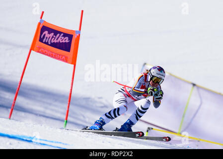 Cortina d'ampezzo, Italia. 18 gennaio, 2019. Viktoria Rebensburg della Germania in azione durante la Audi FIS Coppa del Mondo di Sci Alpino Femminile in discesa su gennaio 18, 2019 a Cortina d'Ampezzo Italia. Credito: Rok Rakun/Pacific Press/Alamy Live News Foto Stock