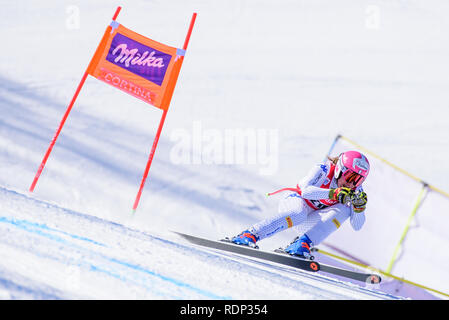 Cortina d'ampezzo, Italia. 18 gennaio, 2019. Nadia Fanchini dell Italia in azione durante la Audi FIS Coppa del Mondo di Sci Alpino Femminile in discesa su gennaio 18, 2019 a Cortina d'Ampezzo Italia. Credito: Rok Rakun/Pacific Press/Alamy Live News Foto Stock