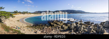 Vista panoramica del Fiume Carmel Beach State, Carmelo-per-il-mare, della penisola di Monterey in California Foto Stock