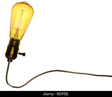 Lampada retrò in base retrò, con retro cavo. Isolato su sfondo bianco. Immagine a colori. Foto Stock