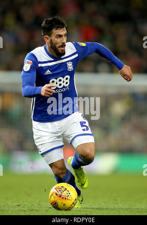 Birmingham City's Maxime Colin durante il cielo di scommessa match del campionato a Carrow Road, Norwich Foto Stock