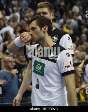 Berlino, Germania. Xvii gen, 2019. Uwe Gensheimer (Germania) durante la IHF Uomini del Campionato del Mondo 2019, Gruppo una partita di pallamano tra la Germania e la Repubblica di Serbia sul gennaio 17, 2019 a Mercedes-Benz Arena a Berlino, Germania - Photo Laurent Lairys/DPPI Credito: Laurent Lairys/Agence Locevaphotos/Alamy Live News Foto Stock