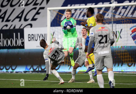 SINT-TRUIDEN, Belgio - 18 Gennaio : Nordin Jackers di Genk in azione durante la Jupiler Pro League Match Day 22 tra Stvv e KRC Genk il 18 gennaio 2019 in Sint-Truiden, Belgio. (Foto di Vincent Van Doornick/Isosport) Foto Stock