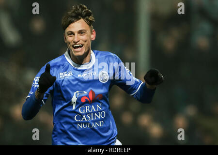 DEN BOSCH, 18-01-2019 ,Stadion De Vliert Keuken Kampioen Divisie, Den Bosch - Top Oss ,Stagione 2018 / 2019, FC Den Bosch player Stefano Beltrame celebrare il suo obiettivo durante il match Den Bosch - Top Oss Foto Stock