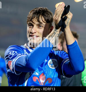 DEN BOSCH, 18-01-2019, stadio De Vliert, stagione calcistica 2018 / 2019, olandese Keuken Kampioen Divisie, FC Den Bosch - Top Oss, FC Den Bosch player Stefano Beltrame celebrando la vittoria dopo la partita FC Den Bosch - Top Oss Foto Stock