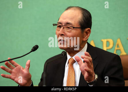 Tokyo, Giappone. 18 gennaio, 2019. Giappone della leggenda del baseball e Fukuoka Softbank Hawks presidente Sadaharu Oh offre un discorso presso il National Press Club del Giappone a Tokyo il Venerdì, 18 gennaio 2019. Giapponese-nato Taiwanese giocatore di baseball Oh che hanno svolto un primo baseman a Yomiuri Giants e contrassegnato 868 corre a casa in Giappone del professional baseball league. Credito: Yoshio Tsunoda/AFLO/Alamy Live News Foto Stock