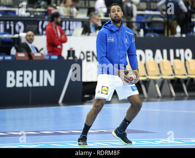 Germania. Berlino, Germania. 17 gen 2019. IHF pallamano uomini del Campionato del Mondo di Berlino, Germania.Melvyn Richardson durante il warm-up prima che il credito di gioco: Mickael Chavet/Alamy Live News Foto Stock