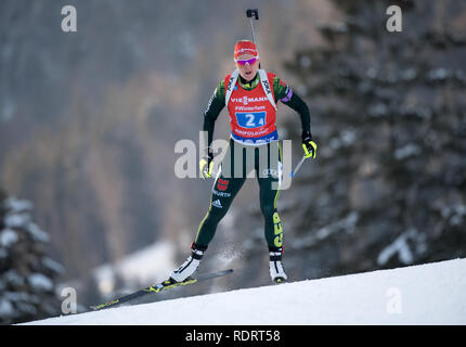 Ruhpolding in Germania. Xix gen, 2019. Biathlon: Coppa del Mondo di calcio, 4 x 6 km per la staffetta femminile in Chiemgau Arena. Denise Herrmann dalla Germania sulla via Credito: Sven Hoppe/dpa/Alamy Live News Foto Stock