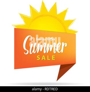 Tag set estate vendita orange voce design per banner o poster. Vendita e sconti concetto. Illustrazione Vettoriale. Illustrazione Vettoriale