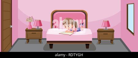 Una lettura della ragazza prenota nel letto illustrazione Illustrazione Vettoriale