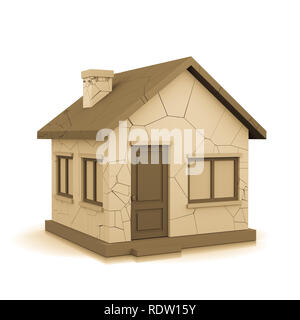 3D Casa con crepe su sfondo bianco illustrazione Foto Stock