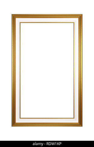 Classico ritratto rettangolare vuoto Golden Picture Frame isolati su sfondo bianco 3D Render Foto Stock