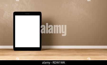 In piedi un Tablet PC con il bianco schermo vuoto in camera 3D'illustrazione, vista frontale Foto Stock