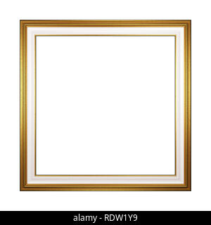 Classic vuoto quadrato Golden Picture Frame isolati su sfondo bianco 3D Render Foto Stock