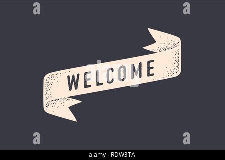 Bandiera Benvenuto a nastro. Scuola vecchia bandiera banner a nastro con testo di benvenuto Illustrazione Vettoriale