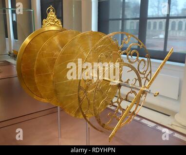 Astrolabio (vista esplosa), Johannes Praetorius, Norimberga, 1568 - Salone Mathematisch-Physikalischer, Dresden - Foto Stock