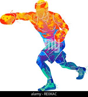 Abstract boxer uomo, mixed martial arts fighter da schizzi di acquerelli Illustrazione Vettoriale