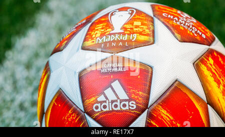 19.1.2019, Adidas Finale Madrid19, ufficiale match ball della finale di Champions League della stagione 2018/19 nell'Wanda Metropolitano Stadium Madrid, Spagna Foto Stock