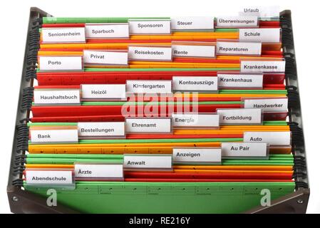 Cartella pensili per lo smistamento di documenti privati Foto Stock