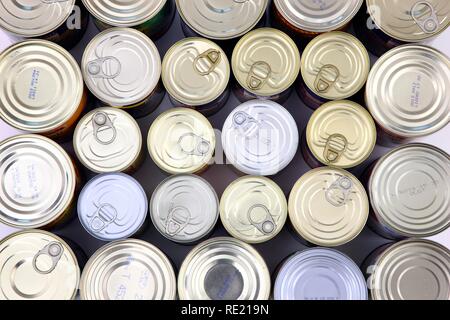 Le lattine di conserve di prodotti alimentari Foto Stock