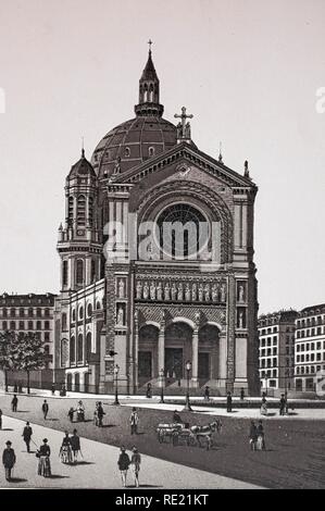 Eglise Saint Augustin, storico di rame-piastra attacco, da circa 1890, Neal, Parigi, Francia, Europa Foto Stock