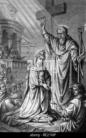 La scoperta della croce, storica incisione in acciaio da 1860 Foto Stock
