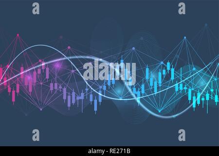 Mercato azionario o forex trading grafico. Grafico nel mercato finanziario illustrazione vettoriale Abstract background finanziario Illustrazione Vettoriale