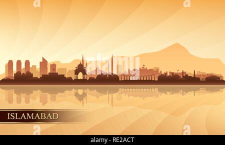 Islamabad dello skyline della città sullo sfondo di silhouette, illustrazione vettoriale Illustrazione Vettoriale