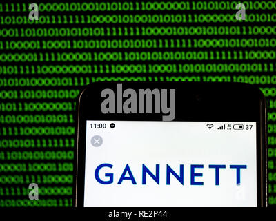 Kiev, Ucraina. Xix gen, 2019. Gannett Media Company logo che si vede visualizzato su un telefono intelligente. Credito: Igor Golovniov SOPA/images/ZUMA filo/Alamy Live News Foto Stock