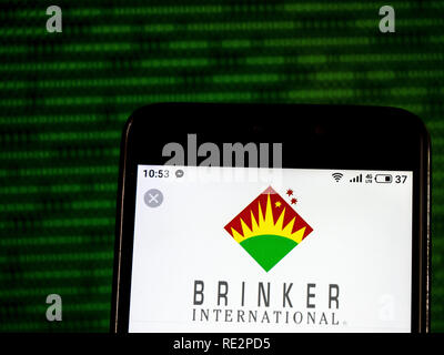 Kiev, Ucraina. Xix gen, 2019. Brinker Ristorante Internazionale logo azienda vede visualizzato su un telefono intelligente. Credito: Igor Golovniov SOPA/images/ZUMA filo/Alamy Live News Foto Stock