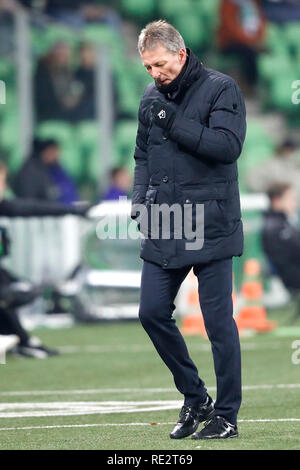 GRONINGEN, 19-01-2019, calcio Eredivisie olandese Stagione 2018 - 2019, Stadio Euroborg. Heracles Coach Frank Wormuth durante il gioco FC Groningen - Heracles Credito: Pro scatti/Alamy Live News Foto Stock